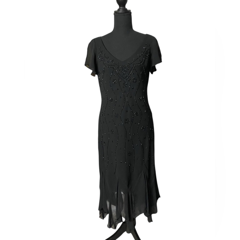 S.L. Fashions Vintage Black Asymmetrical Embellished Sheath Dress Size 12